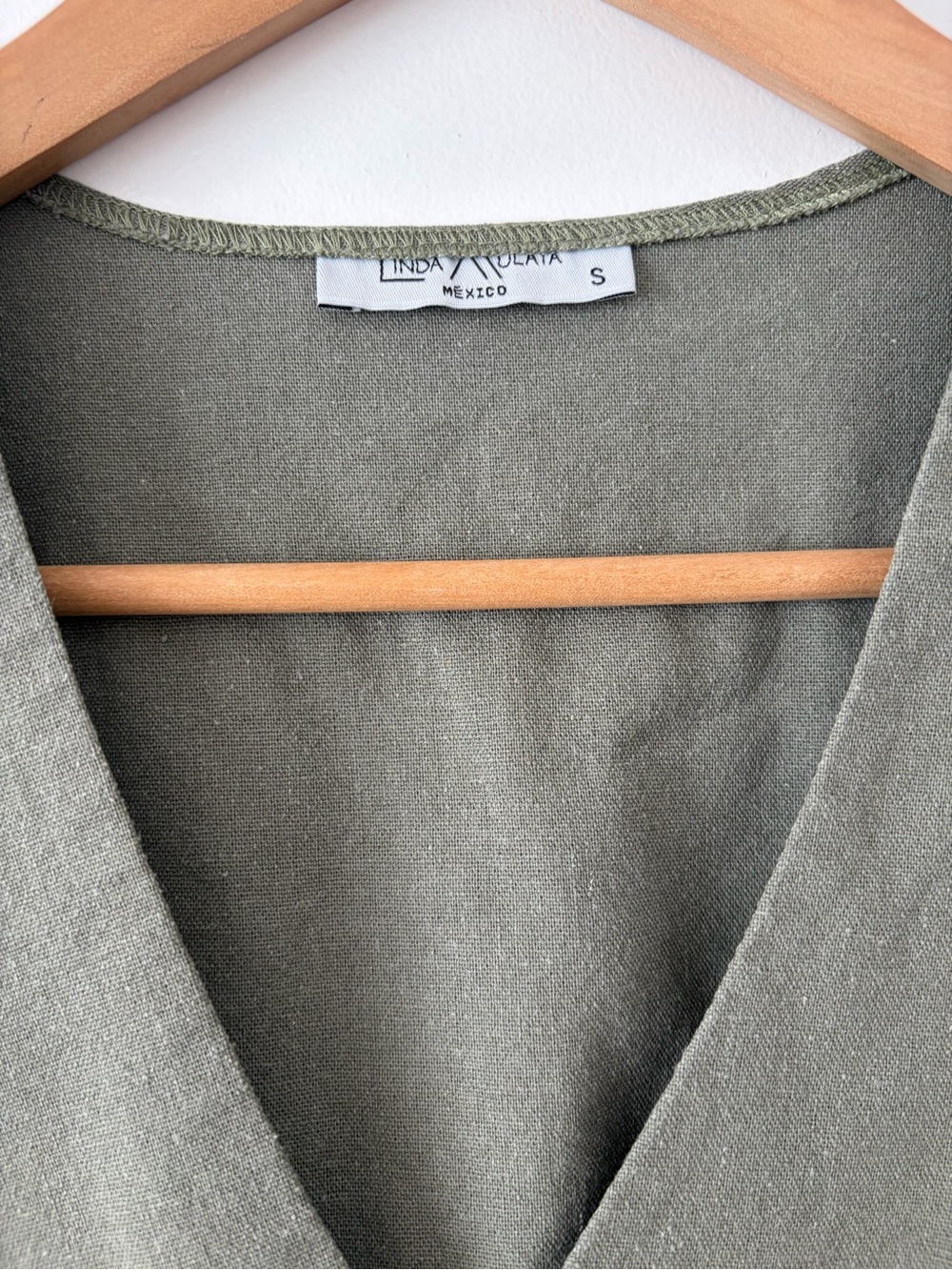 Sage Green V-Neck Crop Top with Flutter Sleeves from Mexico City - Picture 2 of 3